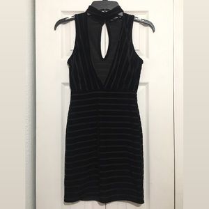 S Deep V Black Velvet Dress